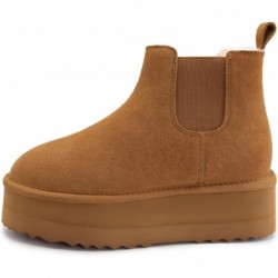 Athlefit Damen Klassische Plateau Chelsea Boots Winter Warm Fellgefüttert Rutschfest Kurze Knöchel Schneestiefel