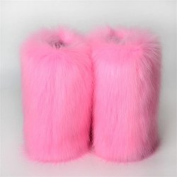 YESBOR Damen Kunstpelzstiefel Flauschige Wadenlange Fuzzy Winter Schneestiefel Outdoor Flache Schuhe