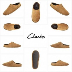 Clarks Herren-Slipper aus Wildleder mit offener Rückseite und dicken Nähten JMS0752 – Plüschiges Sherpa-Futter – Hausschuhe für drinnen und draußen für Männer