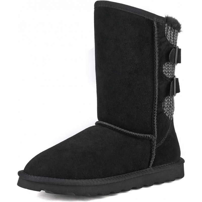 DREAM PAIRS Damen Winterstiefeletten mit mittelhoher Wadenhöhe, modische FuzzyChic-Schnallenstiefeletten