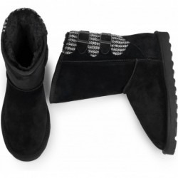 DREAM PAIRS Damen Winterstiefeletten mit mittelhoher Wadenhöhe, modische FuzzyChic-Schnallenstiefeletten