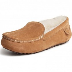 Dearfoams Damen-Mokassin-Slipper – Fireside Mel Hausschuhe mit echtem Lammfell und kuscheligem Memory Foam