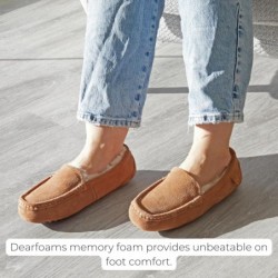 Dearfoams Damen-Mokassin-Slipper – Fireside Mel Hausschuhe mit echtem Lammfell und kuscheligem Memory Foam