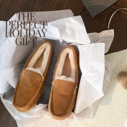 Dearfoams Damen-Mokassin-Slipper – Fireside Mel Hausschuhe mit echtem Lammfell und kuscheligem Memory Foam