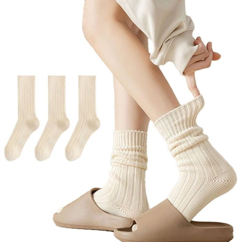 3 Paar Crew-Socken für Damen, süße Herbst-Strick-Baumwollsocken, gehäkelte ästhetische lange Slouch-Socken, Geschenke für Frauen