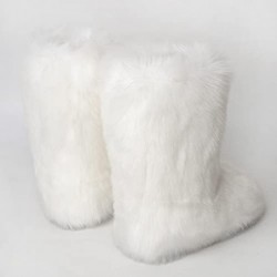 ZOSCGJMY Kunstpelzstiefel für Damen, flauschige, pelzige Winterstiefel aus Wildleder mit runder Spitze, flache Schuhe