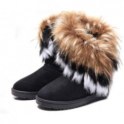 King Ma Damen Winterstiefeletten mit Kunstfell-Quaste, Schneestiefel aus Wildleder, flach