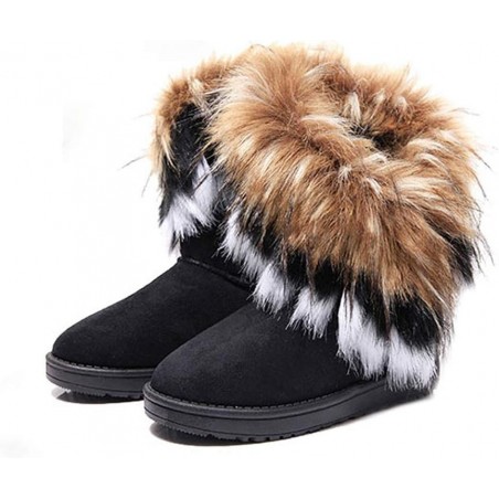 King Ma Damen Winterstiefeletten mit Kunstfell-Quaste, Schneestiefel aus Wildleder, flach