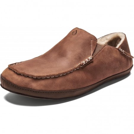 OluKai Moloa Slipper Herren-Hausschuhe, Slipper aus hochwertigem Nubukleder, Lammfellfutter und Gel-Einlage, Drop-In-Ferse