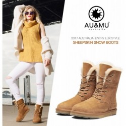 AU&MU Aumu Damen Lammfell Leder Schaffell Klassische Schnürstiefeletten Halbhohe Flache Winterstiefel aus Fell…